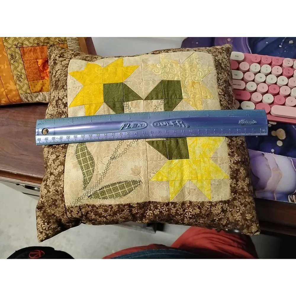 VTG Sunflower Star Throw‎ Pillow Farmhouse Patchwork Quilted Cottagecore